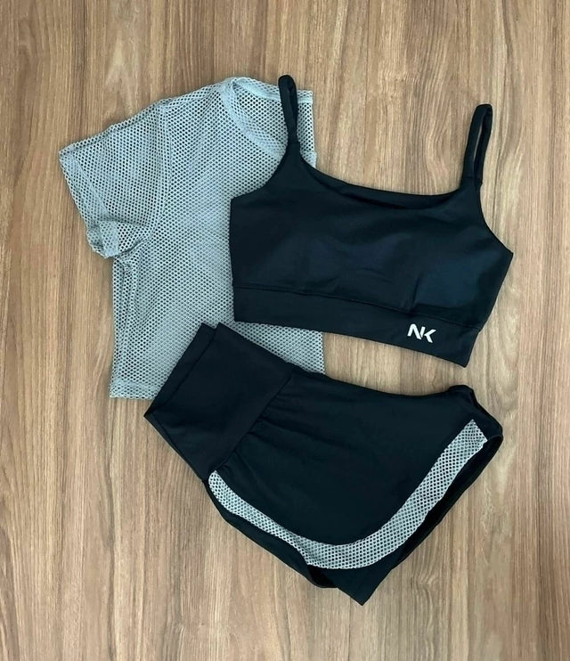 Conjunto 3 Peças Short Duplo + Cropped e Top - Frete Grátis