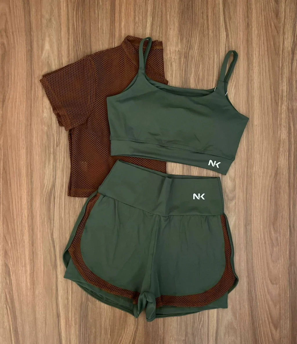 Conjunto 3 Peças Short Duplo + Cropped e Top - Frete Grátis