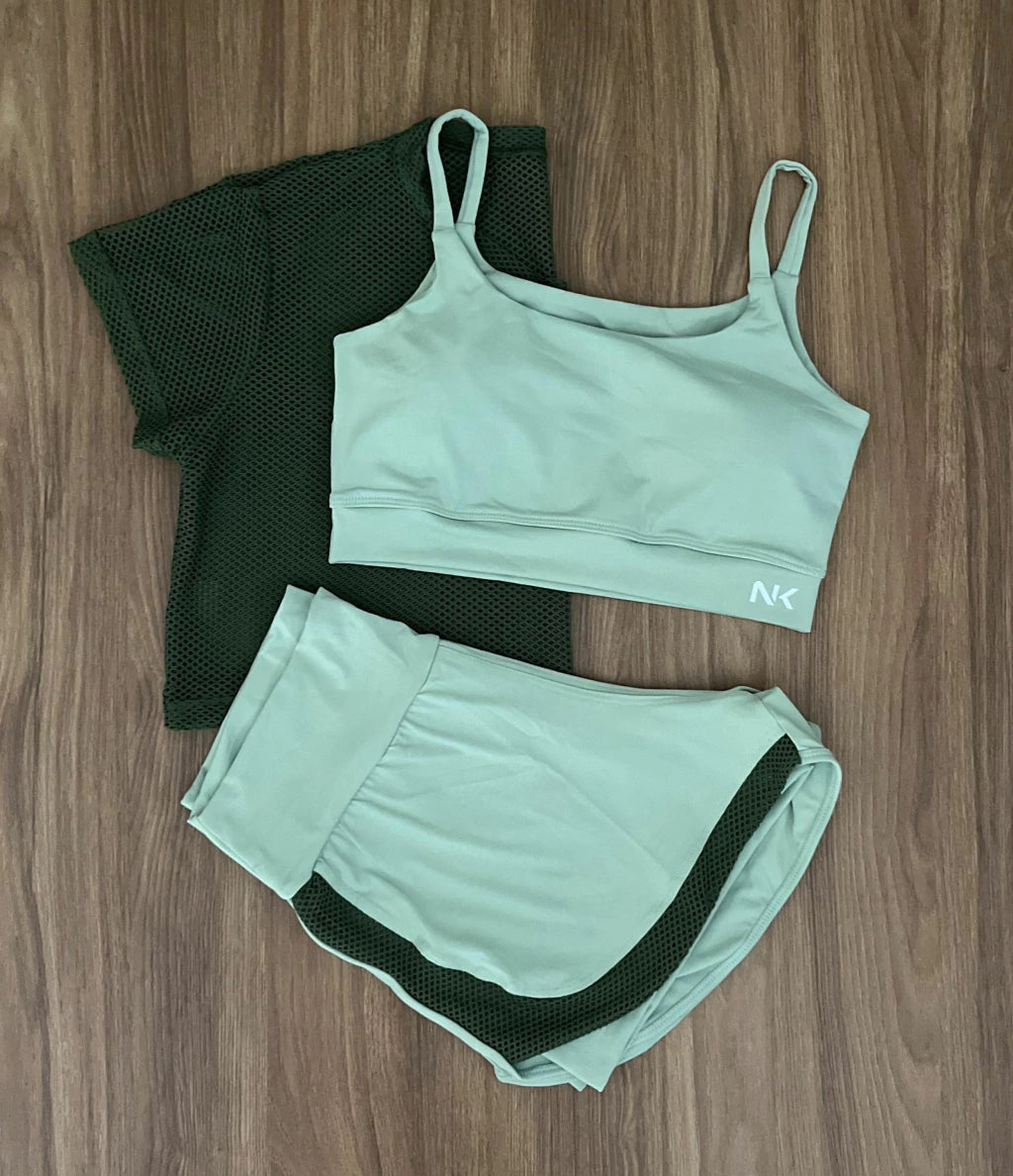 Conjunto 3 Peças Short Duplo + Cropped e Top - Frete Grátis