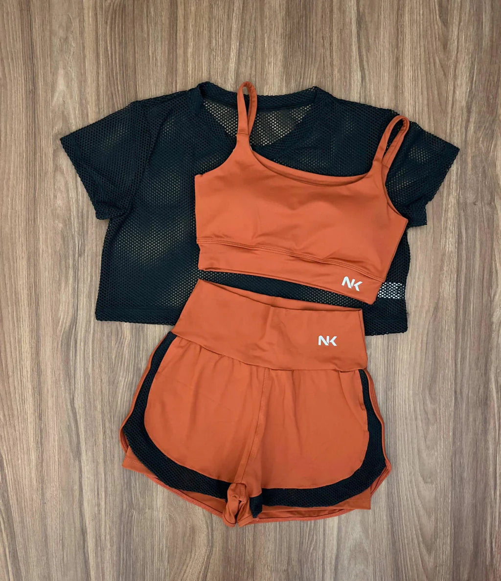 Conjunto 3 Peças Short Duplo + Cropped e Top - Frete Grátis
