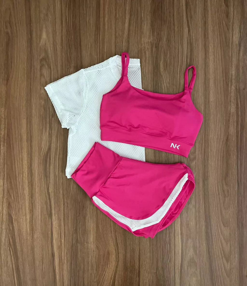 Conjunto 3 Peças Short Duplo + Cropped e Top - Frete Grátis