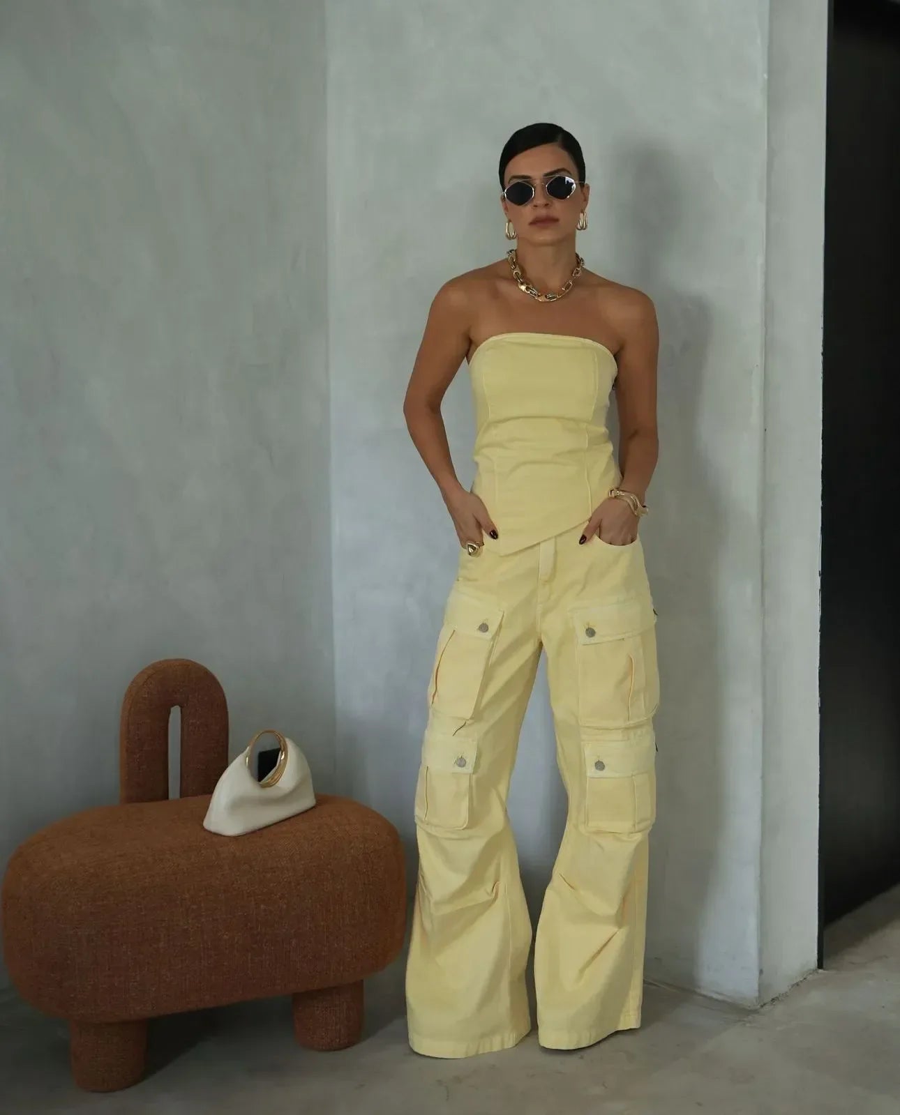 Conjunto 2 Peças Cropped + Calça Cargo - Queima de Estoque