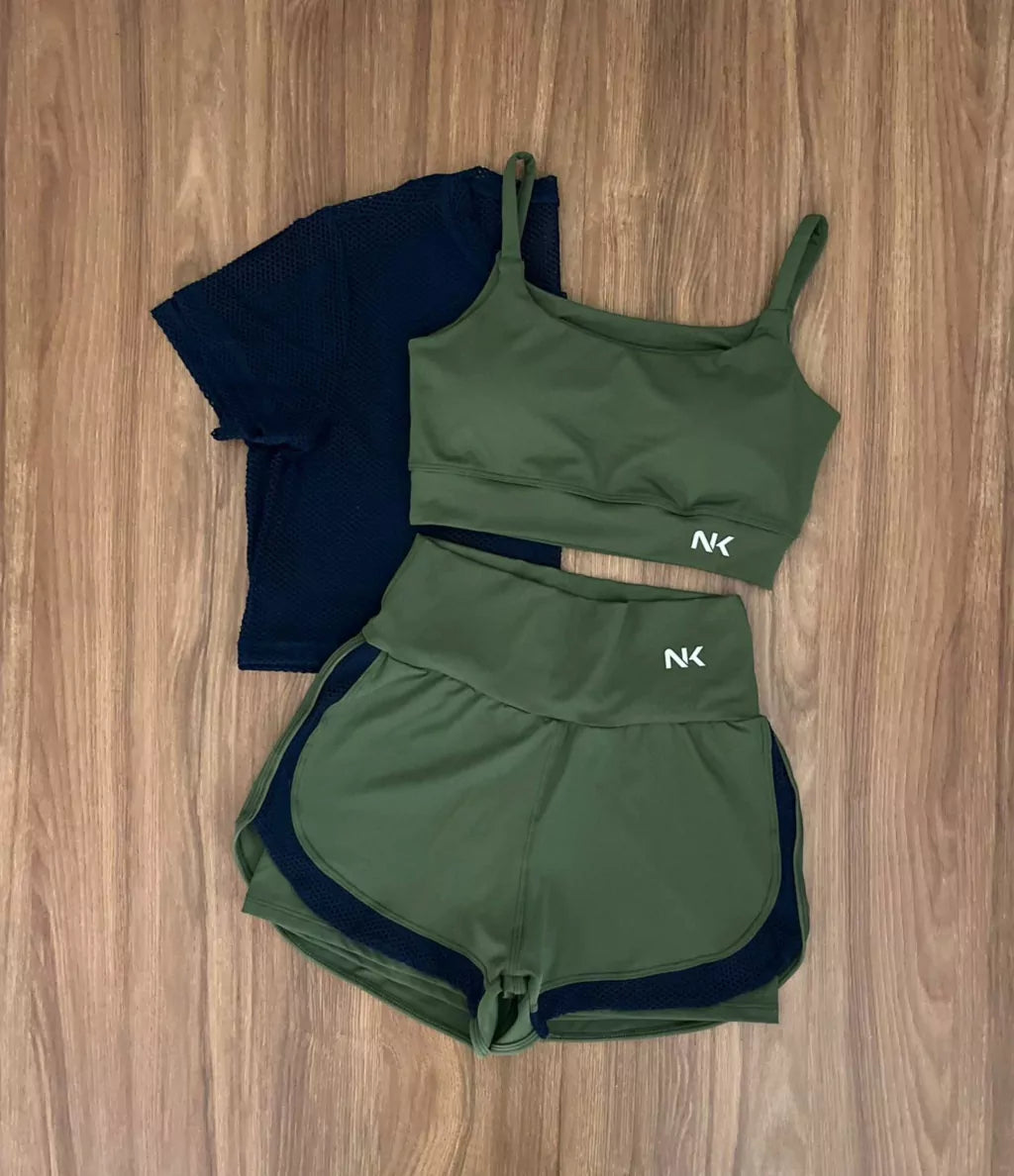 Conjunto 3 Peças Short Duplo + Cropped e Top - Frete Grátis