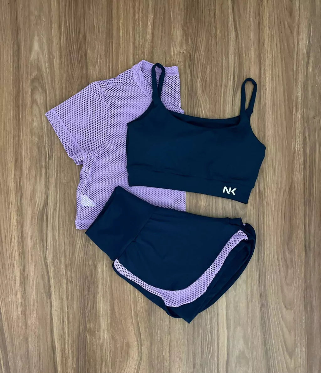 Conjunto 3 Peças Short Duplo + Cropped e Top - Frete Grátis