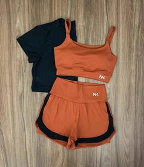 Conjunto 3 Peças Short Duplo  + Cropped e Top - Frete Grátis