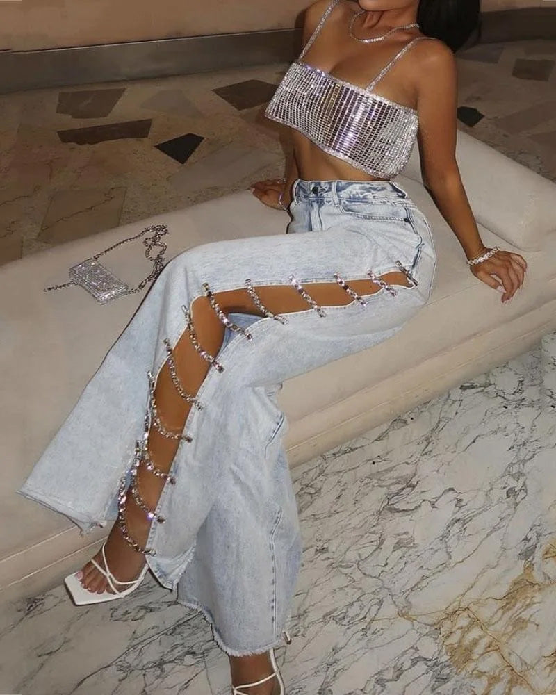 Calça Jeans Diamond Draped