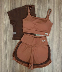 Conjunto 3 Peças Short Duplo  + Cropped e Top - Frete Grátis
