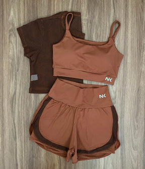 Conjunto 3 Peças Short Duplo  + Cropped e Top - Frete Grátis