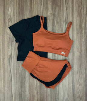 Conjunto 3 Peças Short Duplo  + Cropped e Top - Frete Grátis