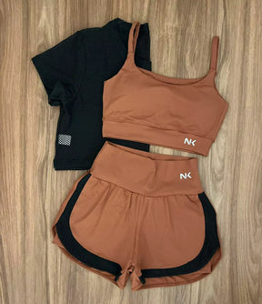 Conjunto 3 Peças Short Duplo  + Cropped e Top - Frete Grátis