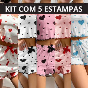 Baby Doll Feminino “Corações” – Kit com 5 Peças