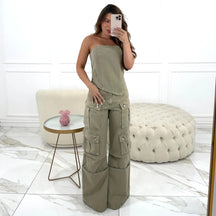 Conjunto 2 Peças Cropped + Calça Cargo - Queima de Estoque
