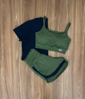 Conjunto 3 Peças Short Duplo  + Cropped e Top - Frete Grátis