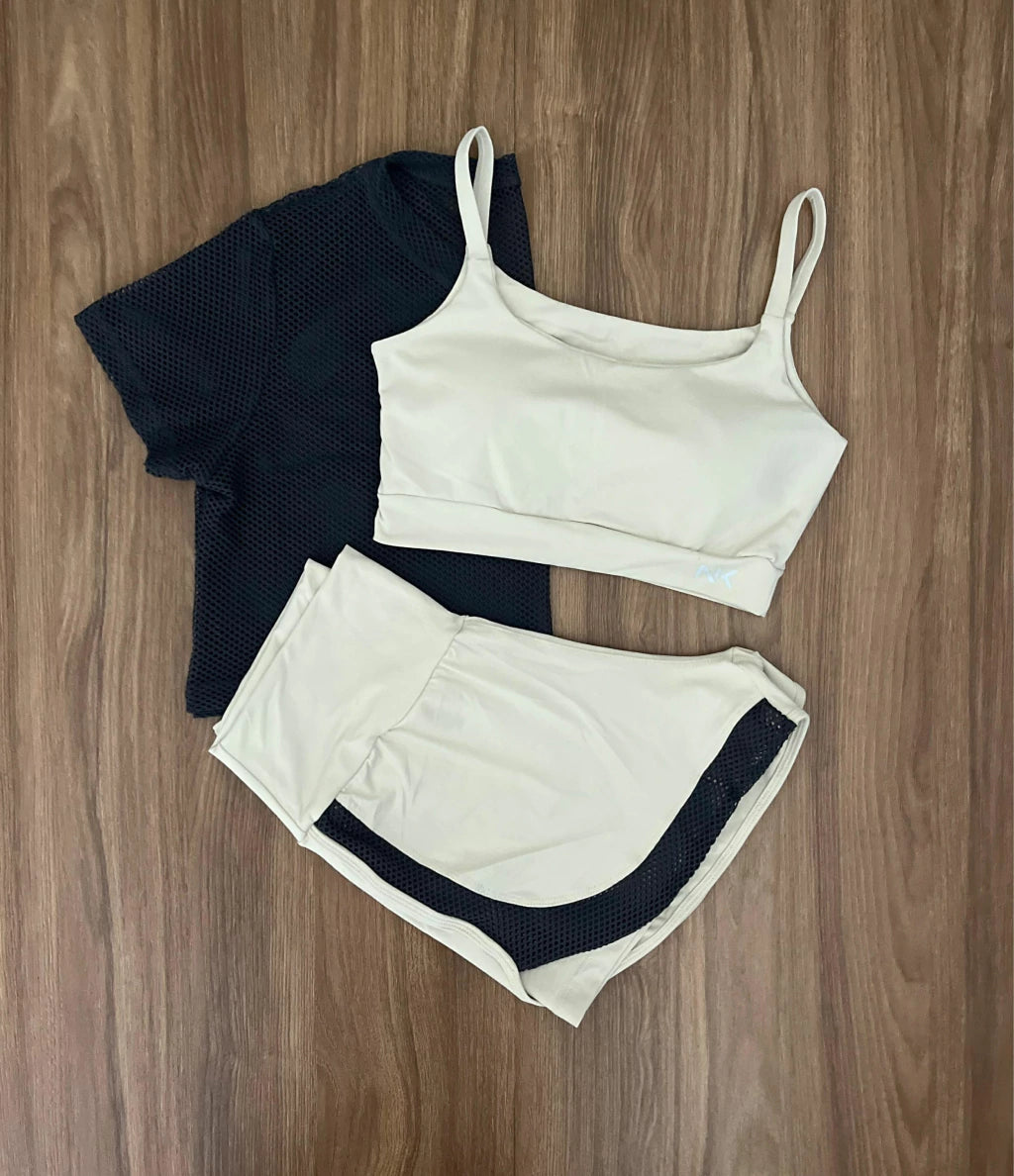 Conjunto 3 Peças Short Duplo  + Cropped e Top - Frete Grátis