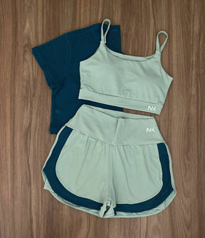Conjunto 3 Peças Short Duplo  + Cropped e Top - Frete Grátis