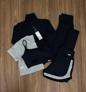 Kit com 5 Peças Jaqueta, Cropped, Short, Top e Legging