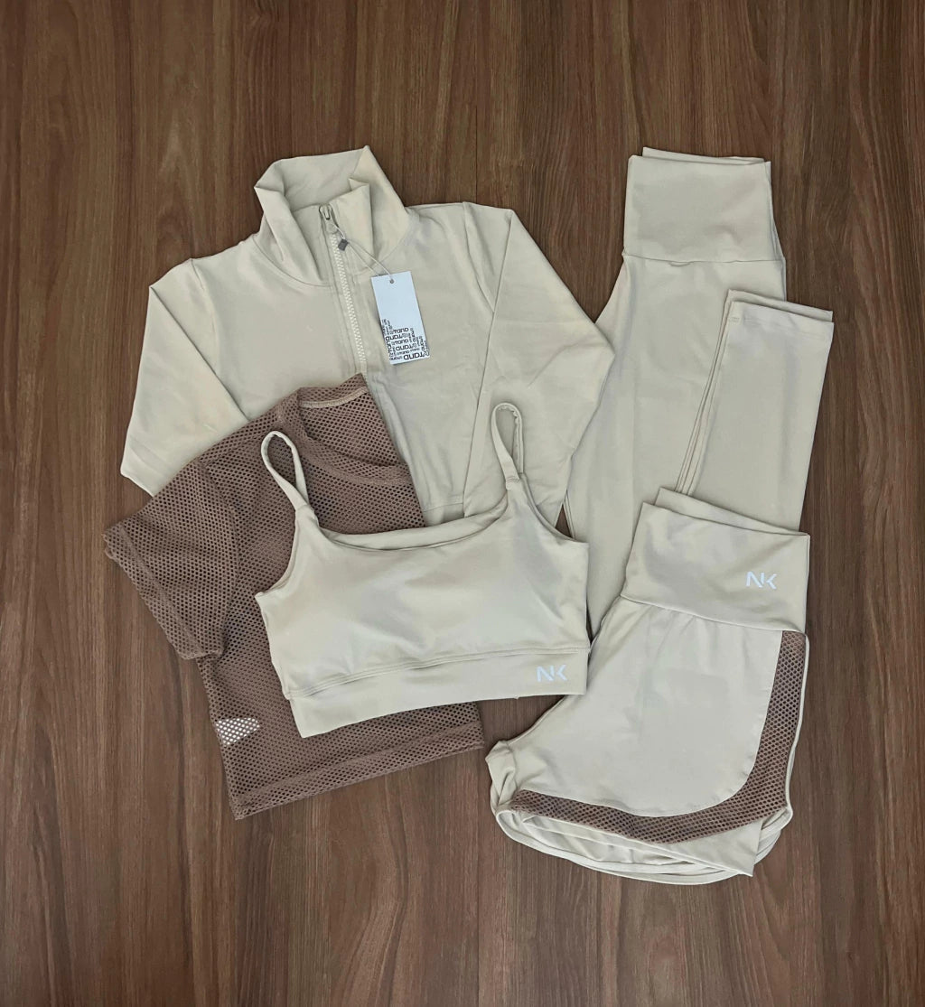 Kit com 5 Peças Jaqueta, Cropped, Short, Top e Legging