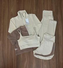 Kit com 5 Peças Jaqueta, Cropped, Short, Top e Legging